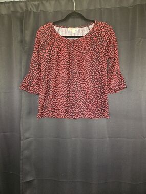 Michael Kors Red and Black Leopard-Print Ruffle Sleeve Blouse